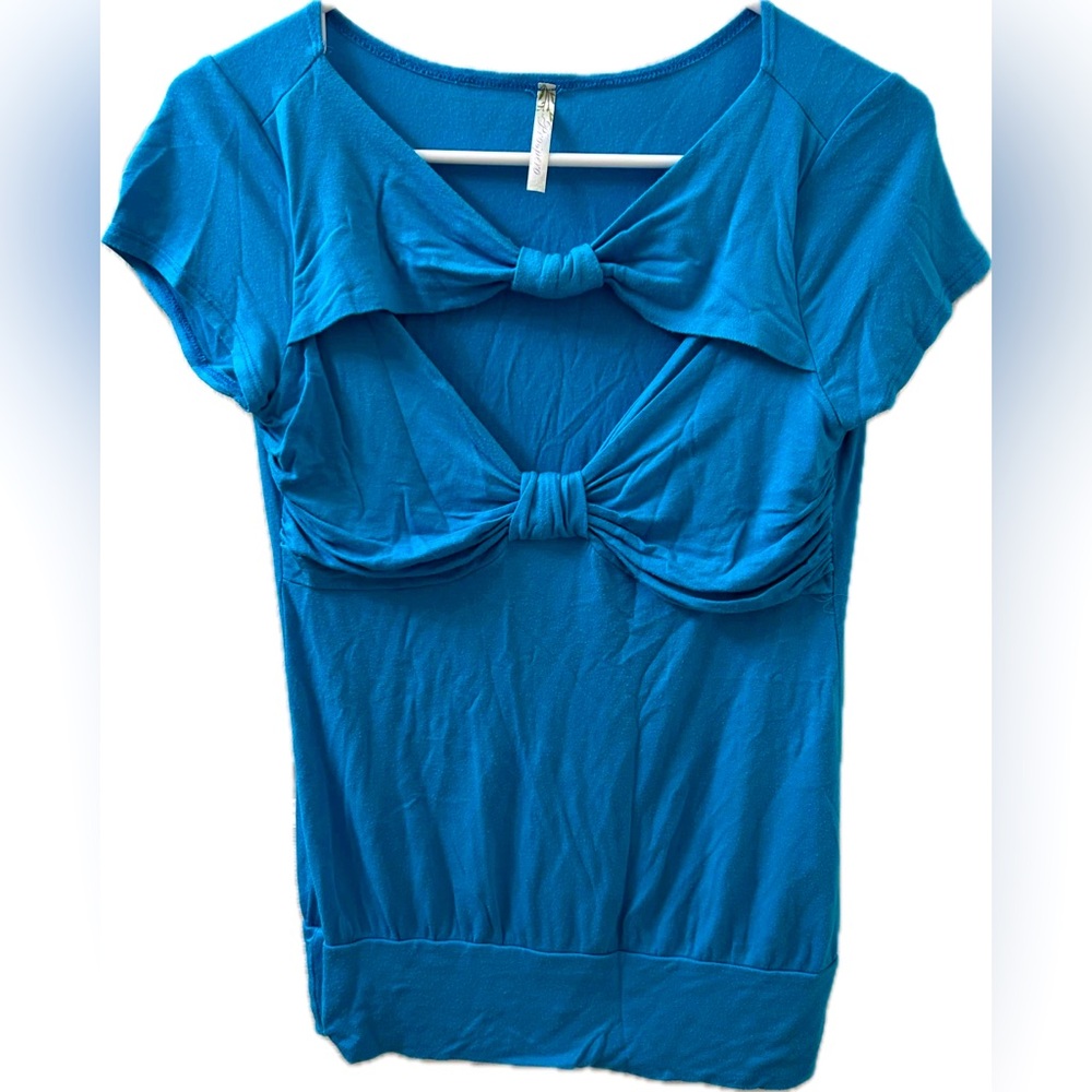 Women’s Blue Top with Bow Design